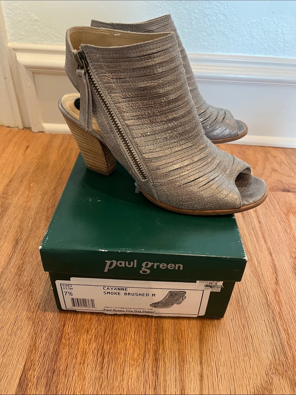 Paul Green Smoke Brushed Peep-Toe Mules